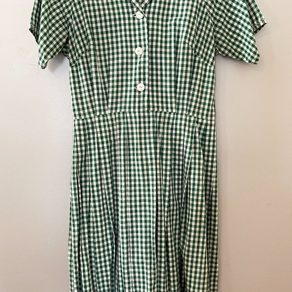 Vintage 1950s Green & White Gingham Day Dress - Picture 4 of 7